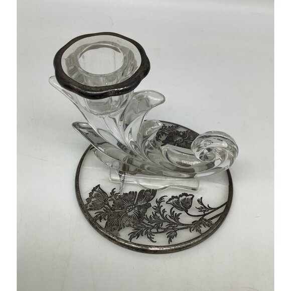 Silver City Vintage Glass Candle Holders With Poppy Flower Silver Overlay READ - Picture 6 of 9